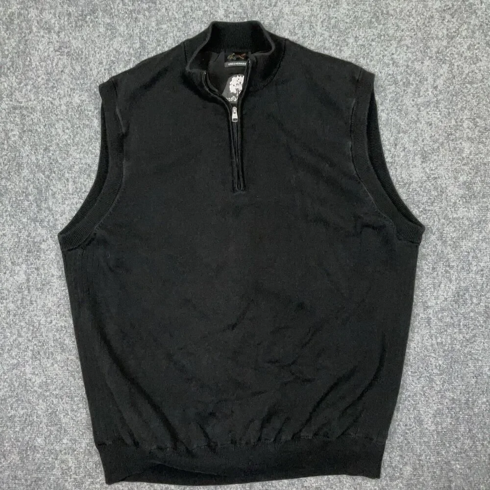 Greg Norman Sweater Mens Sz L Black Vest 1/4 Pullover Lined Outdoor Golf Casual
